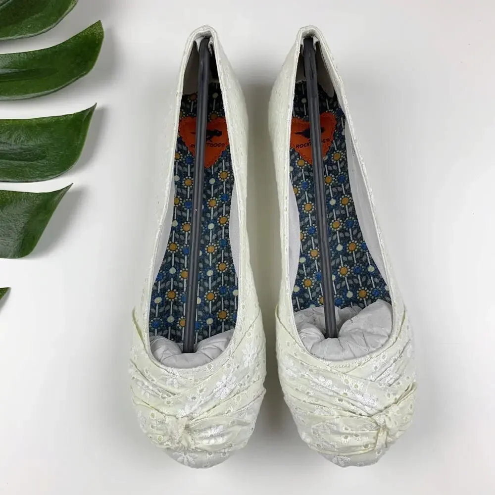 Rocket Dog Ballet Flats White Yellow Eyelet Fabric Slip On Women's 10